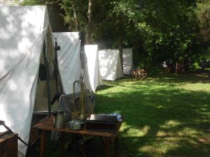 civil war style tents in a row