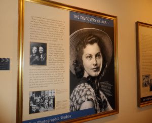 A photo on a museum wall of a young Ava Gardner