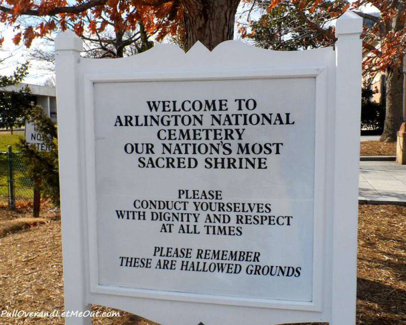 A sign at the visotors center at Arlington National Cemetery