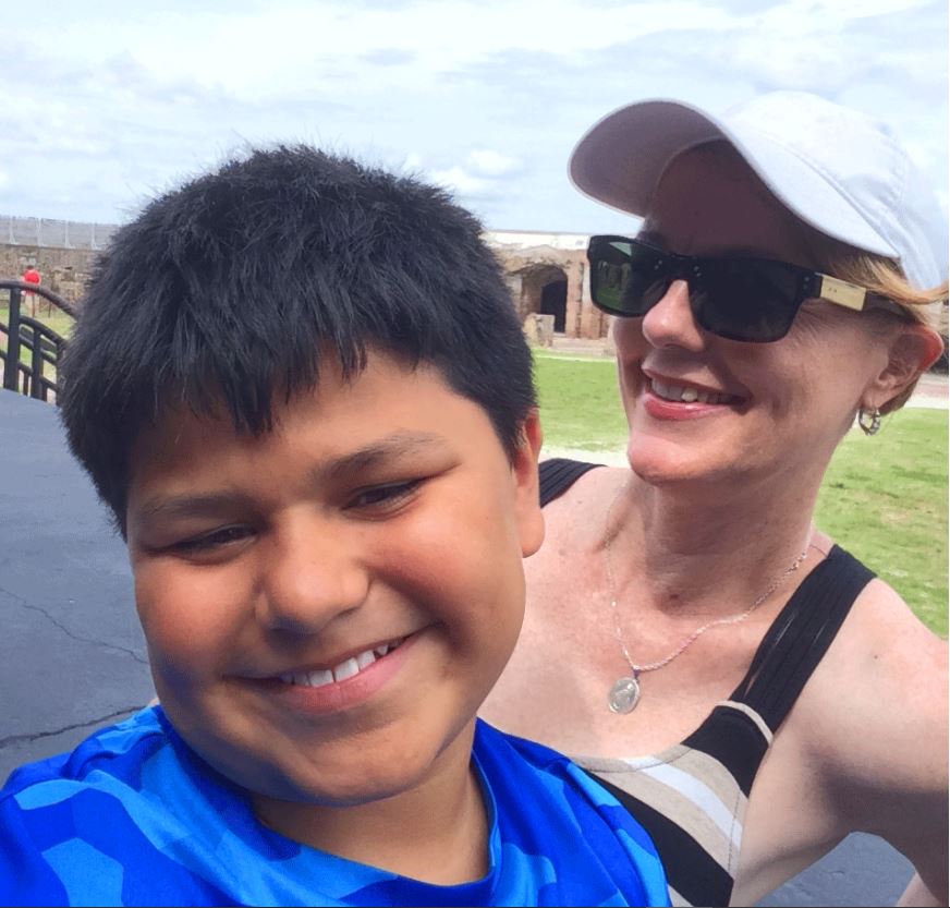 Mother and son taking a selfie at Fort Sumter