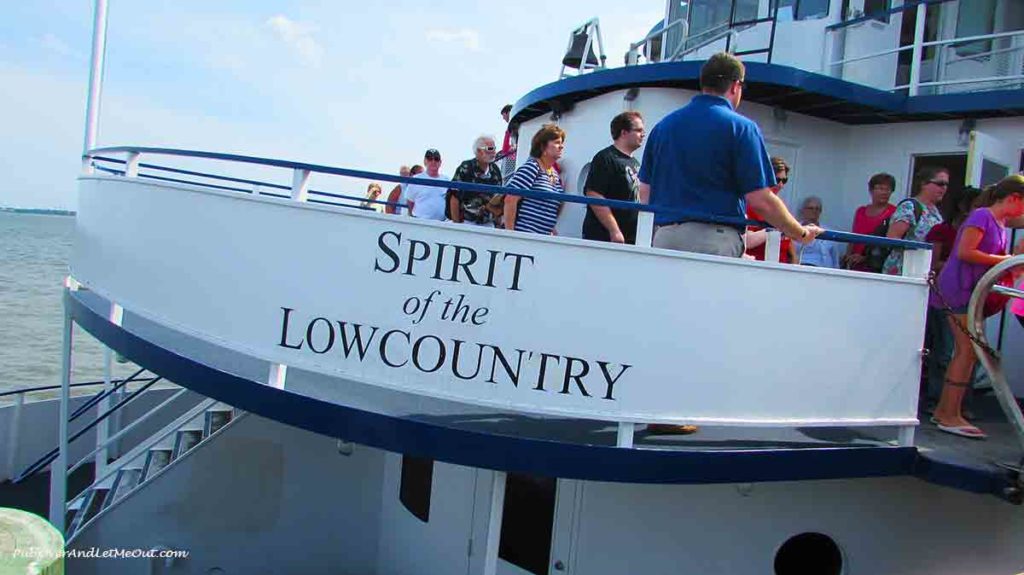people getting off a boat called Spirit of the Lowcountry in Charleston