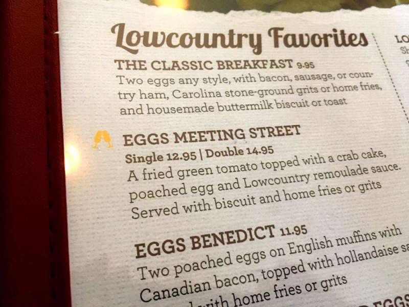 Menu displaying Lowcountry favorites