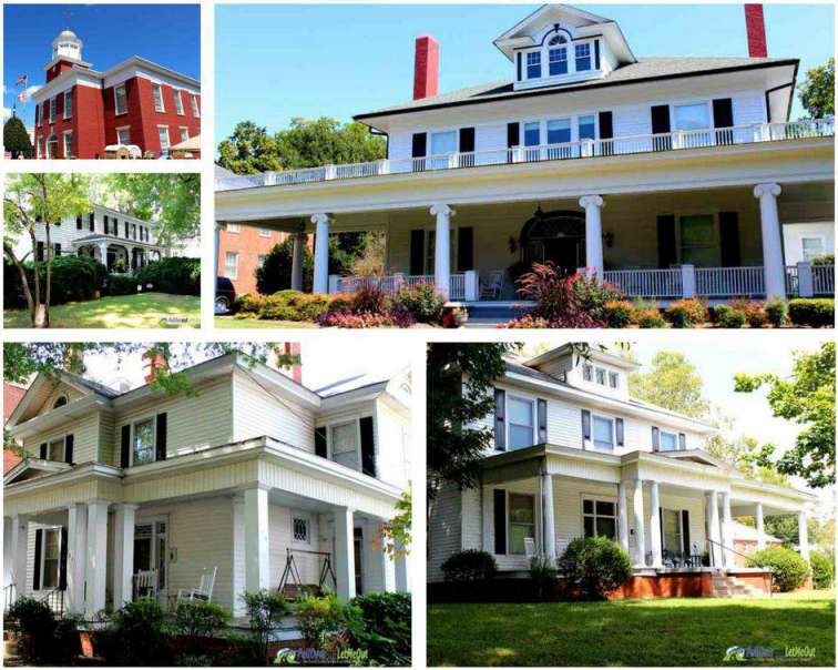 a collage of historic homes