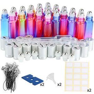 Essential Oil Roller Bottles, ESARORA 24 Pack 10ml Gradient Color Roller Bottles with Stainless Steel Roller Balls and…