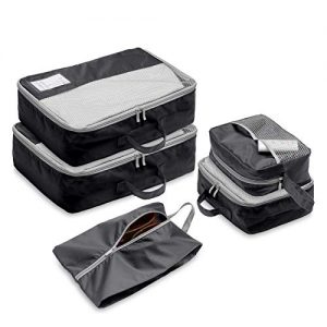 LIM 5 pcs packing cubes with travel planner card,travel organizer with shoe bag and toiletry bag (Orange)