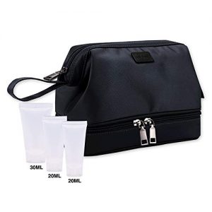LUCKY FLOWER Toiletry Bag with Free Travel Bottles Waterproof Shaving Dopp Kit (Black)