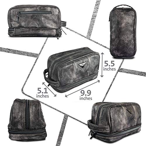 Toiletry Travel Bag for Men - Large Leather Dopp Kit - Mens Toiletries Bathroom Organizer by ...