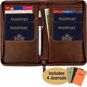 Leather Travel Wallet & Passport Holder: Passport Cover holds 4 Passports, Credit Cards, ID, Travel Journals and…