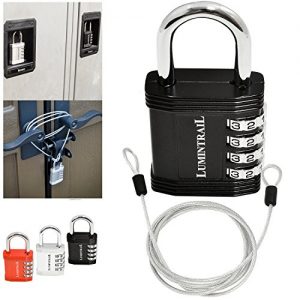 Lumintrail Combination Padlock w/ 4' Braided Steel Security Cable - 4 digit lock 1" shackle (assorted colors 1-2 pack) (2-Locks, Silver)