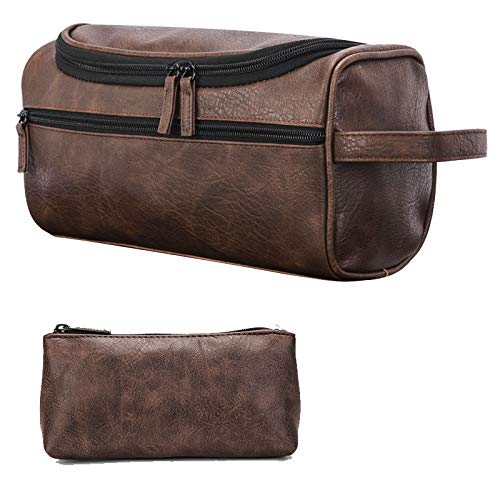 ORIGOAL Premium PU Leather Unisex Toiletry Bag Toiletry Organizer Wash Bag Bathroom Shower Bag with hanging hook, Dopp…
