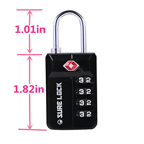 SURE LOCK TSA Approved 3 Digit Luggage Locks With Zinc Alloy Body and Hardened Steel Shackle To Lock Travel Suitcase