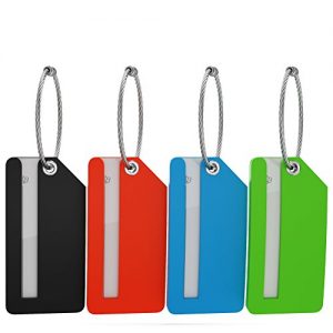 Small Luggage Tags with Privacy Cover & Metal Loop - (4pk, Black)