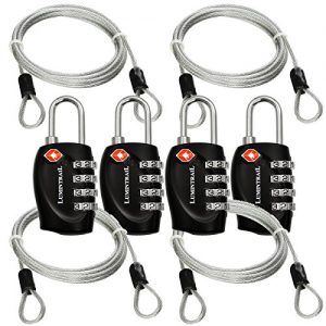 Lumintrail TSA Approved Luggage Locks 4 Pack Plus 4 Foot Steel Cables Lumintrail Combination Travel Security Lock…