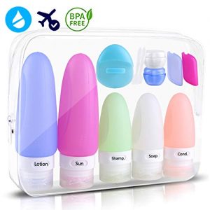 Travel Bottles,Wedama Leakproof Silicone Travel Containers with 5 Pcs TSA Approved Squeezable 3/1.25oz Travel Bottles…