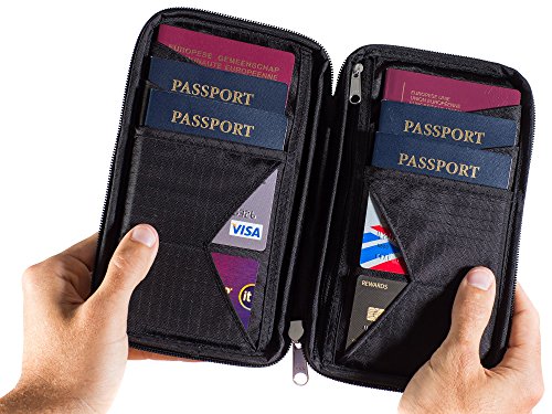Black Family Travel Documents Organizer RFID Blocking Travel Passport Wallet for Women and Men Travel Wallet Travel Passport Organizer Family Passport Holder for 4 Multiple Passport Holder 