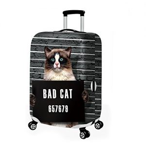 Travel Rolling Luggage Cover Cute 3D Luggage Protector Suitcase Cover (bad cat 01, S)