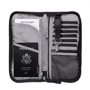 Zoppen RFID Travel Passport Wallet & Documents Organizer Zipper Case with Removable Wristlet Strap