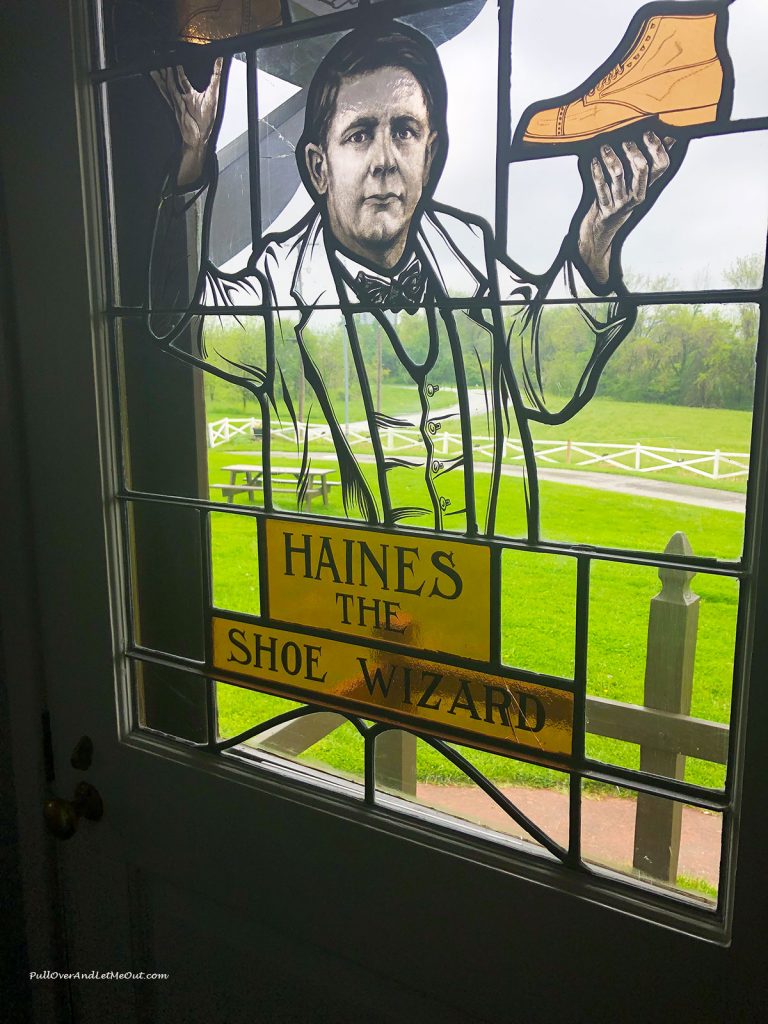 Stained glass window of Mahlon Haines at the Haines Shoe House