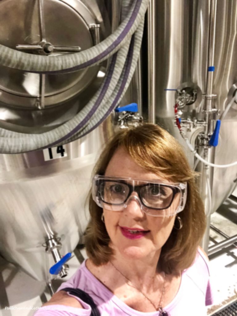 AM in safety goggles at Ponysaurus Brewing in Durham, NC PullOverAndLetMeOut