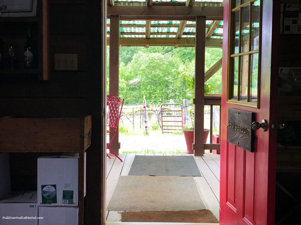 Open door to the Mountain Cove Vineyards tasting room in Nelson County, Virginia. PullOverAndLetMeOut.com