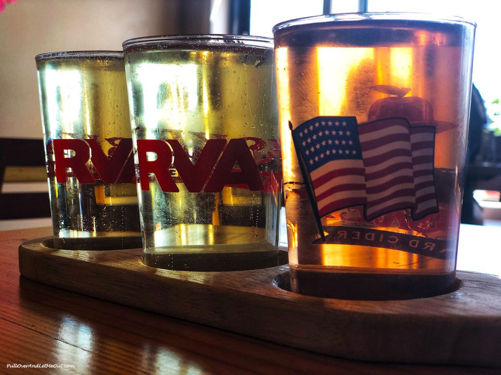 Three samples of cider at Busky Cider by the Bay