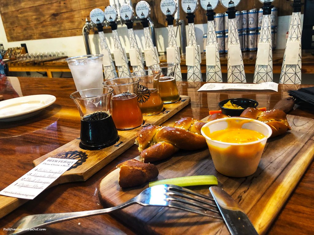 Beer flight and large soft pretzel.