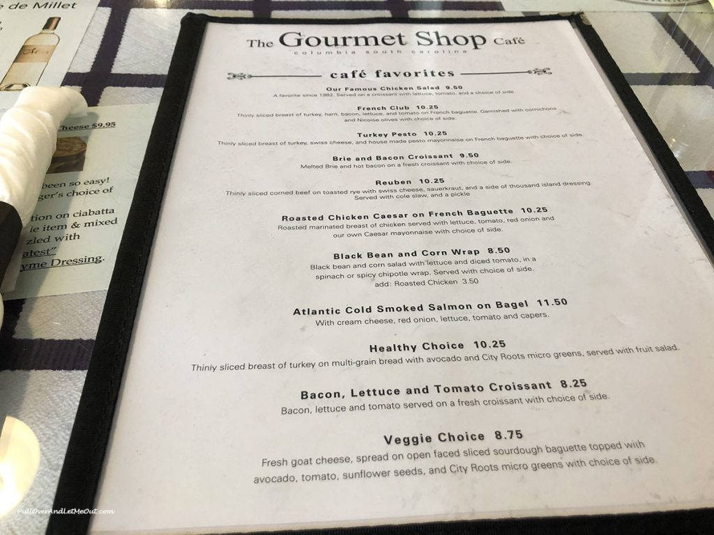 Menu at The Gourmet Shop in Columbia, SC