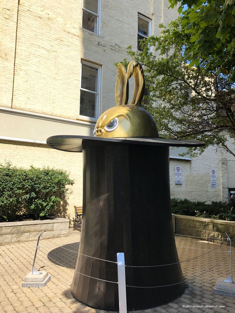 Sculpture of a rabbit in a hat. PullOverAndLetMeOut