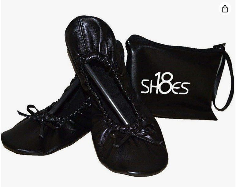 a pair of black foldable flat shoes