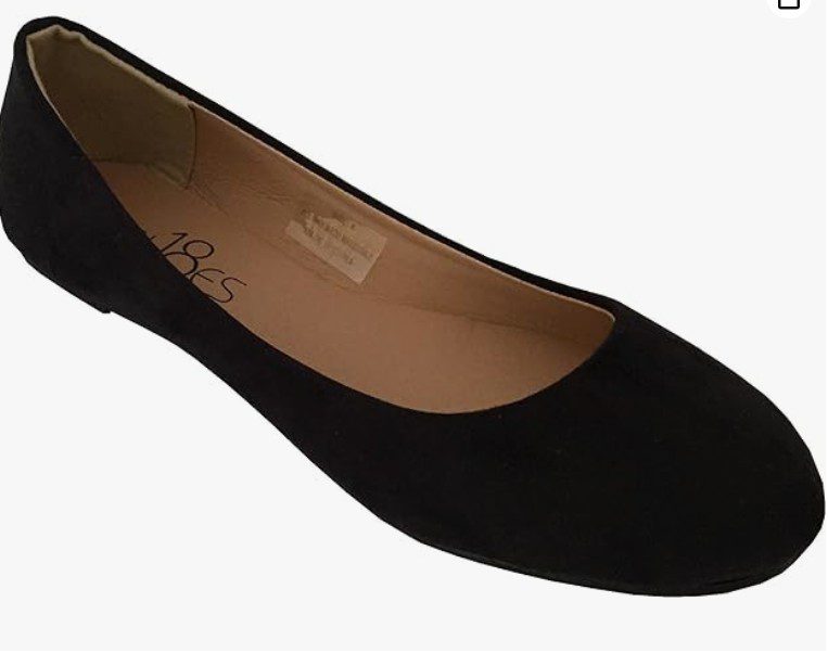 a black round-toe ballet flat