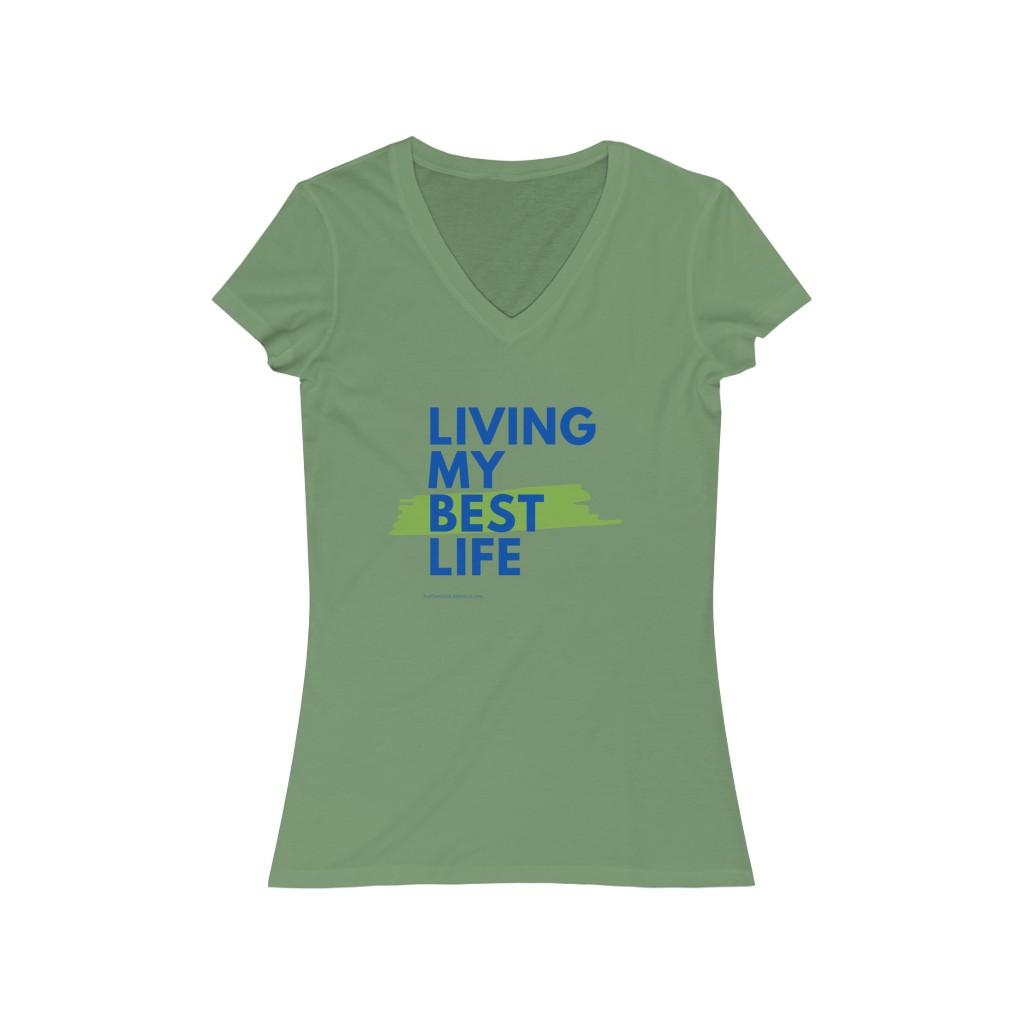 Living My Best Life - Women's Jersey Short Sleeve V-Neck Tee - Image 2