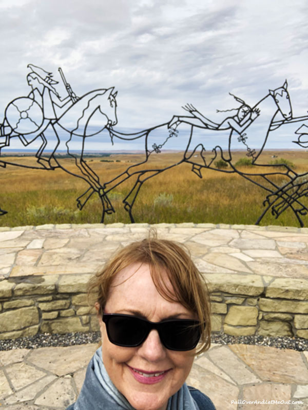 Woman in front of the Indian Memorial at Little Bighorn National Monument