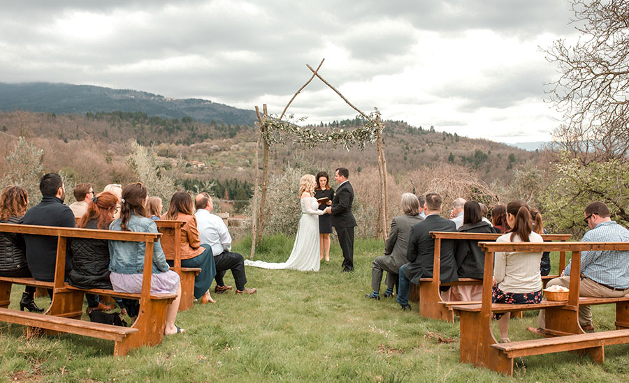 Bride, Groom and Officiant at a Dream Wedding in Tuscany