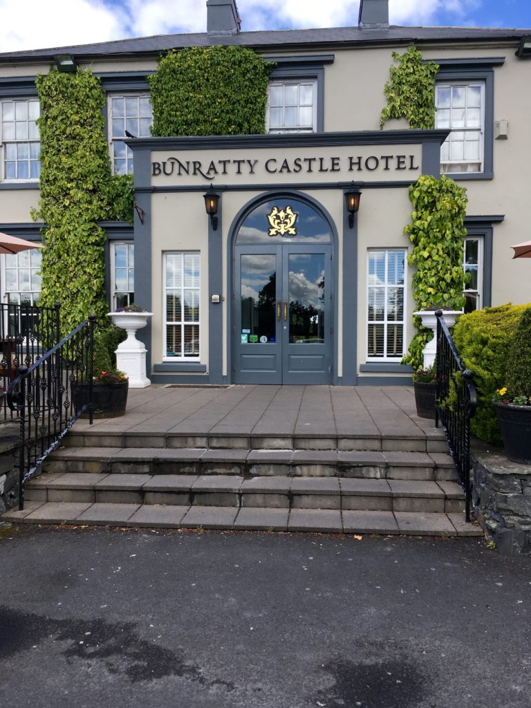 The front entrance of the Bunratty Castle Hotel in Ireland