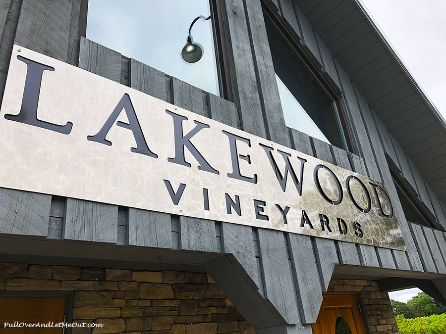 Lakewood Vineyards sign over door in Watkins Glen, NY