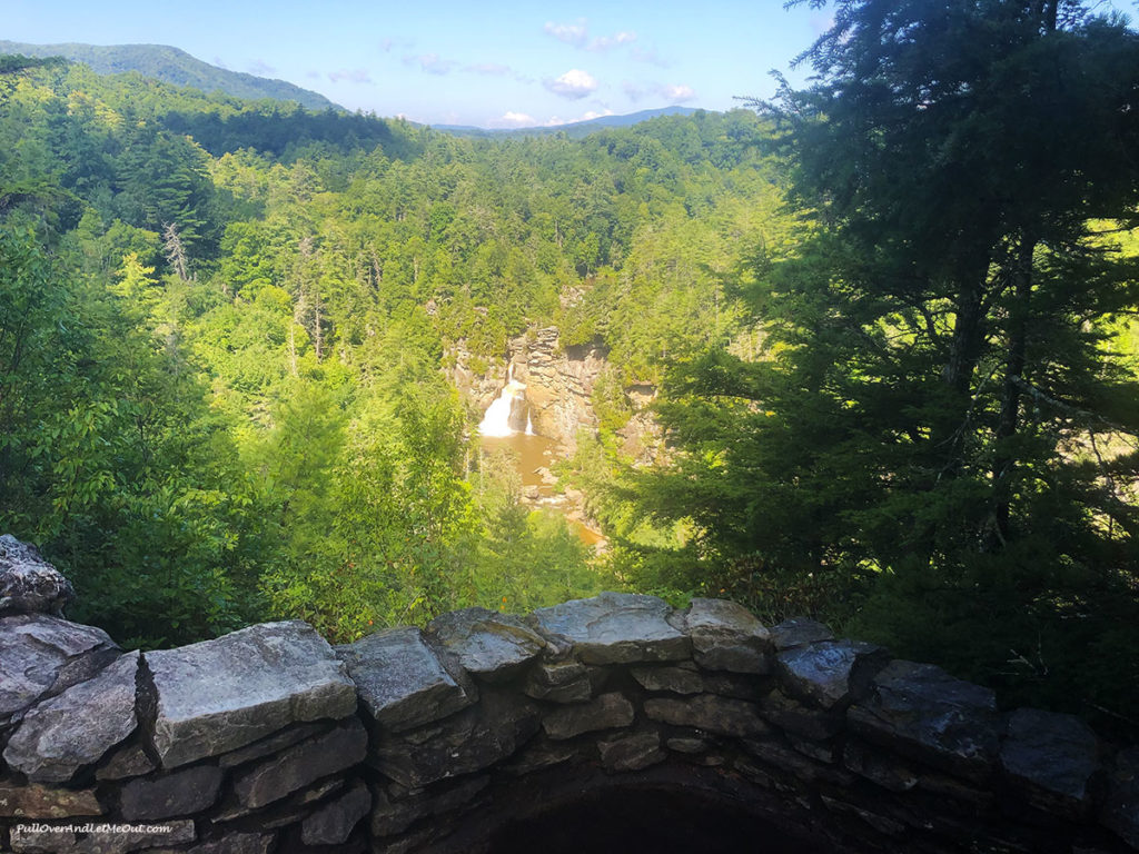 distant view of a waterfall at Linville Falls NC