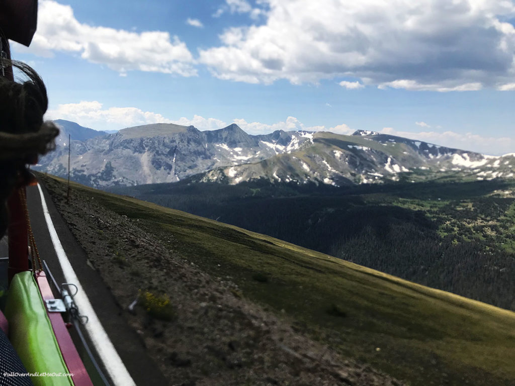 View of Rocky Mountain National Park Colorado from the side of a jeep