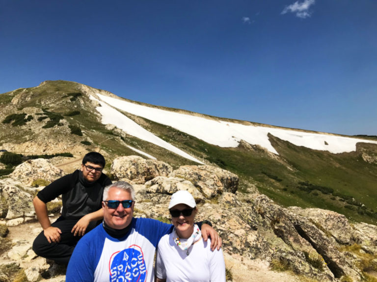 a family on a mountain