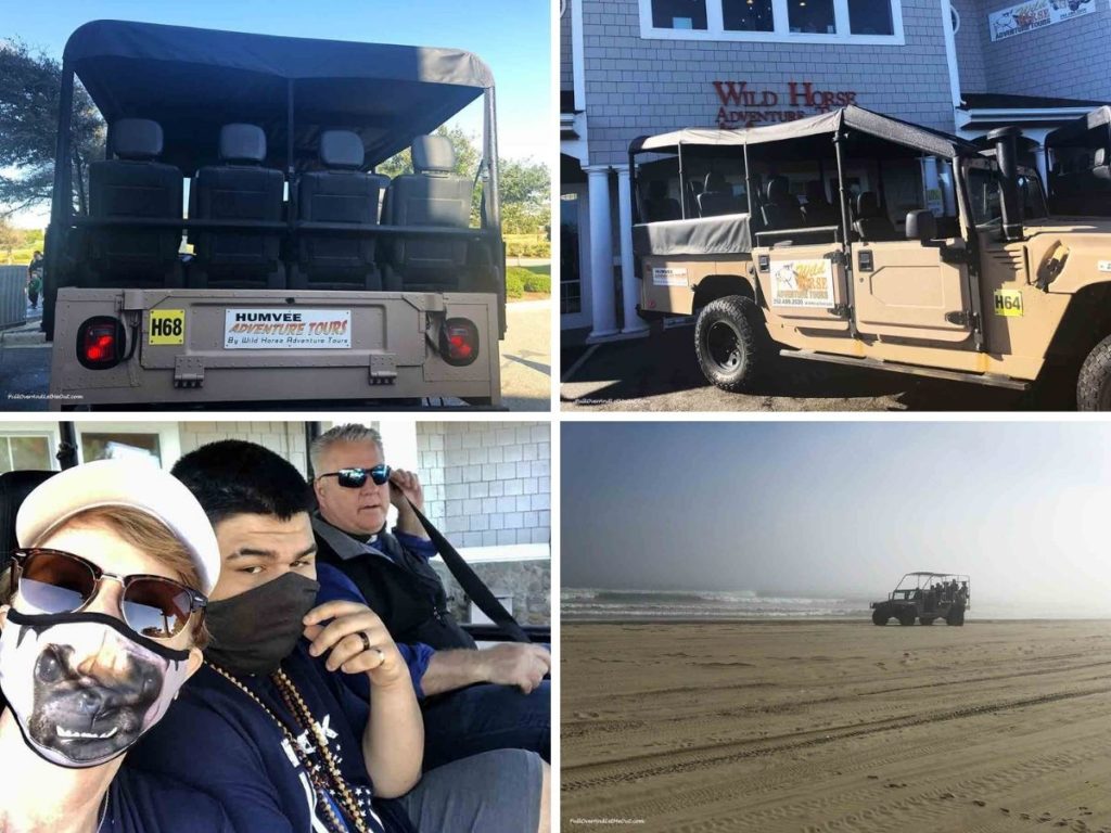 collage of humvee used for wild horse tours