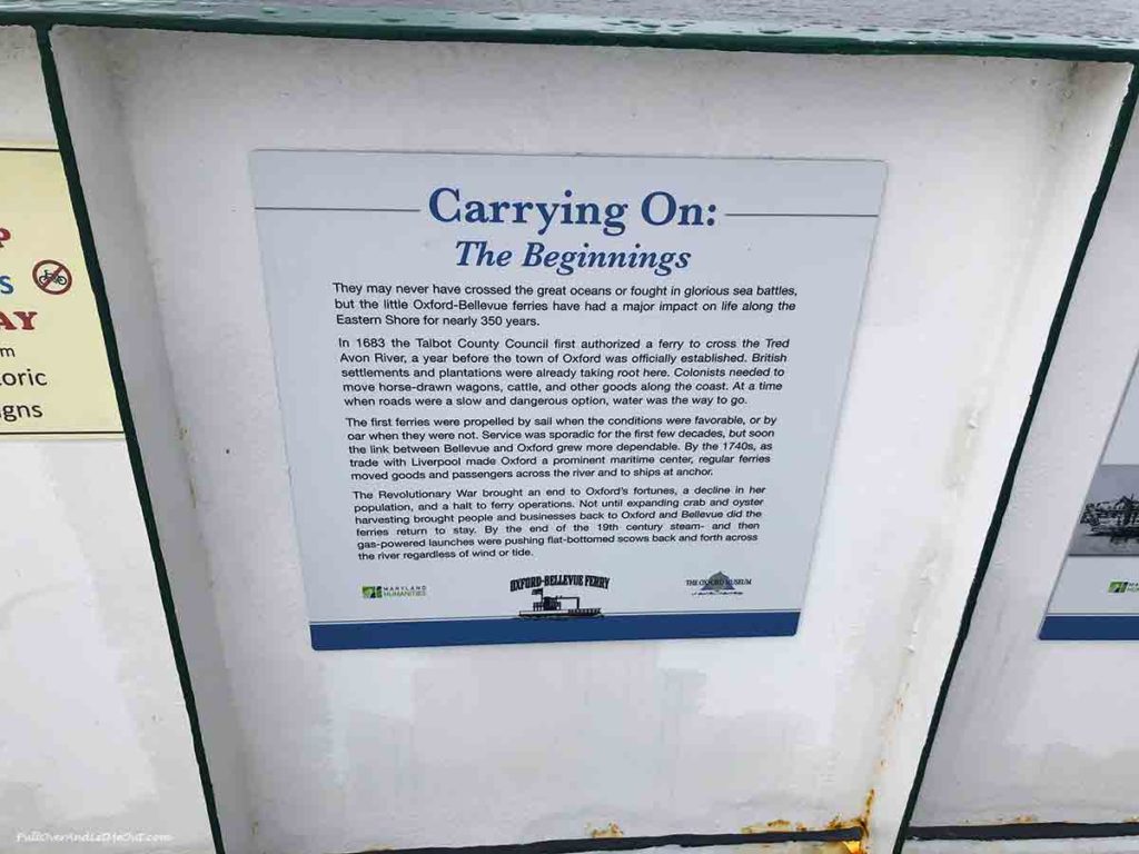 Informational sign on the Oxford-Bellevue Ferry in Maryland