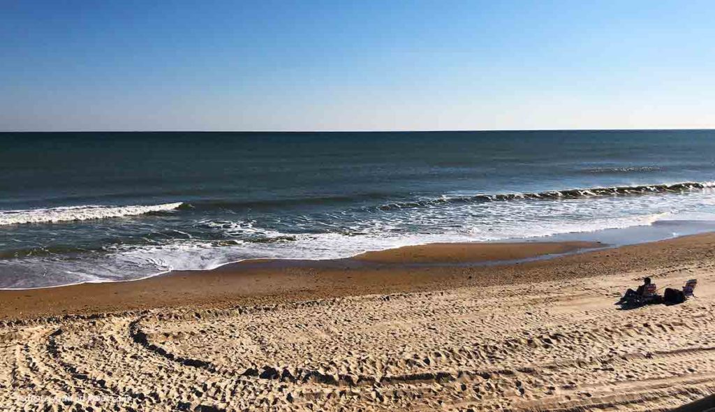 two people sitting on an empty beach