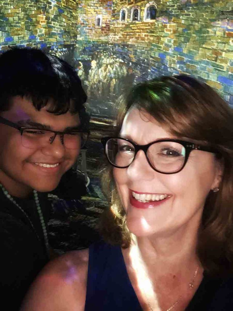 mother and son selfie at Immersive Van Gogh Charlotte