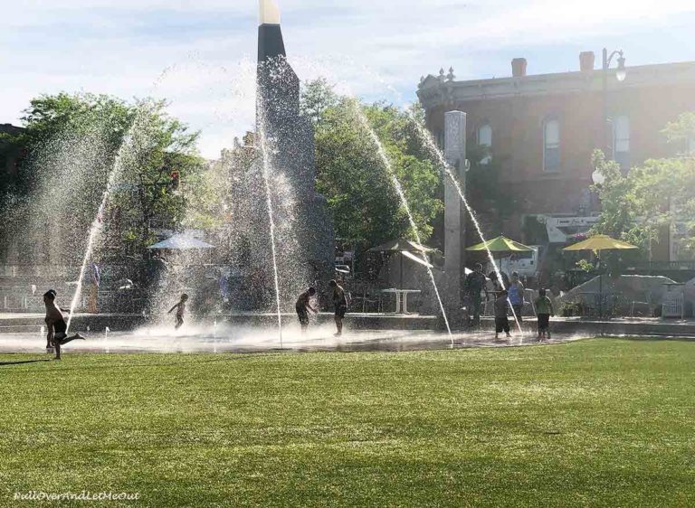 Kids playing in a splash fountain