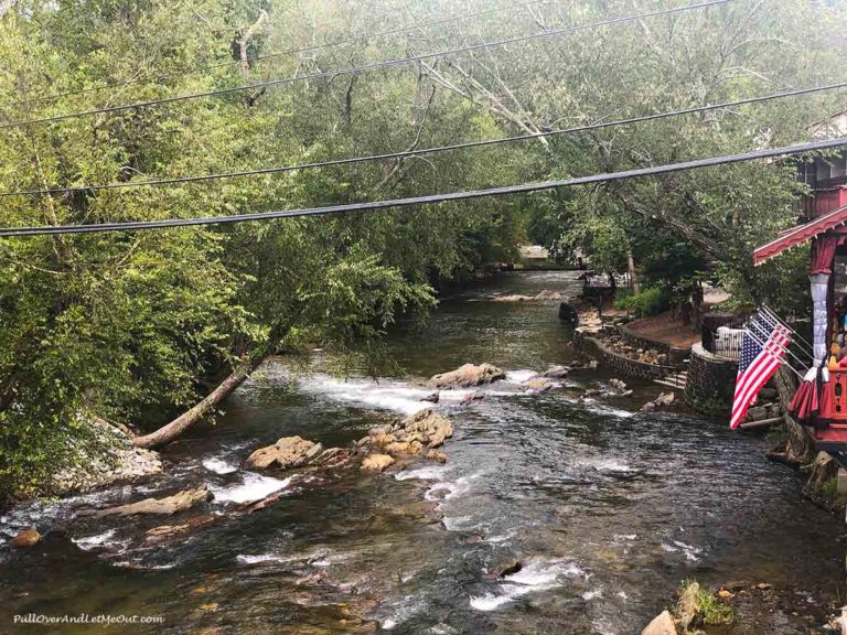 A picture of the Chattahoochee River from the bridge in Helen, Georgia