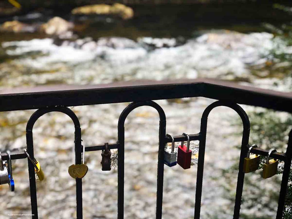 locks on the bridge over the Chattahoochee River in Helen, GA