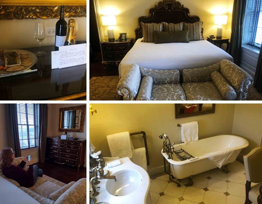 a collage of pictures of a luxury hotel room