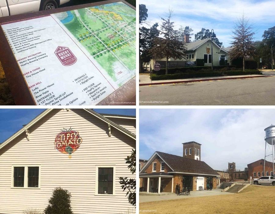 a collage of restaurants at Rocky Mount Mills