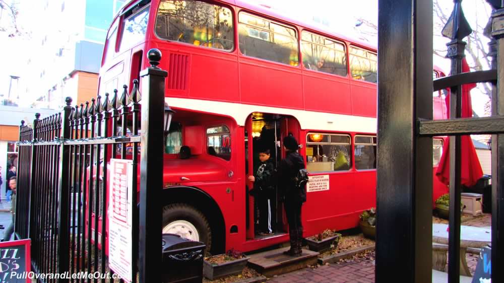 A red double decker bus