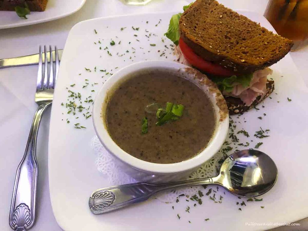 cream of mushroom soup and a half sandwich