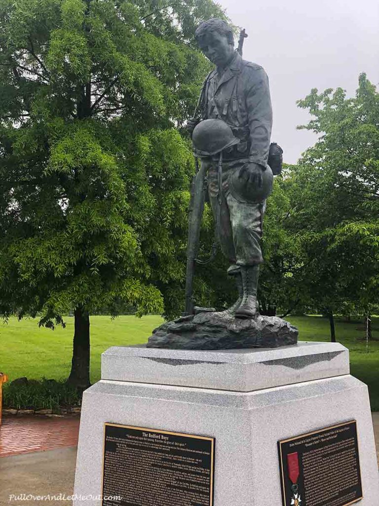 A statue of a soldier at the D-Day Memorial in Bedford, VA
